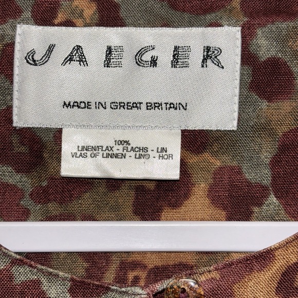 Jaeger UK Flax Linen Leopard‎ Midi Blazer Chore Pockets SzM Lagenlook Oversized - Picture 5 of 6